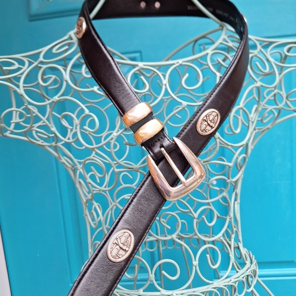 Genuine Leather GOLF Belt Mens Studded Silver Metal Buckle Golfers Logo Icon 34 - Picture 5 of 17